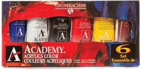 img 3 attached to 🎨 Набор акриловых красок Grumbacher Academy, 6-цветовый микс, 90 мл/3 унции металлические тюбики, высокое качество