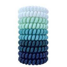 img 4 attached to 10Pcs Tanha Spiral Hair Ties - Blue Teal White, Elastic Phone Cord Hair Ties, Hair Coils for Women Men, Ponytail Holders