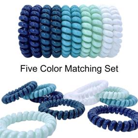 img 2 attached to 10Pcs Tanha Spiral Hair Ties - Blue Teal White, Elastic Phone Cord Hair Ties, Hair Coils for Women Men, Ponytail Holders