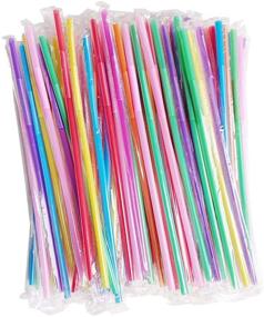 img 4 attached to 200-Pack 10.3 Inch Colorful Flexible Drinking Straws - Individually 🌈 Wrapped Disposable Plastic Straws - Extra Long Flexible Fancy Straws for Parties