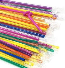 img 2 attached to 200-Pack 10.3 Inch Colorful Flexible Drinking Straws - Individually 🌈 Wrapped Disposable Plastic Straws - Extra Long Flexible Fancy Straws for Parties