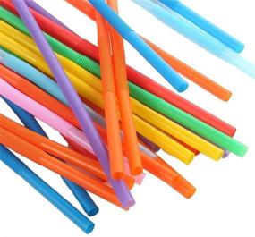 img 1 attached to 200-Pack 10.3 Inch Colorful Flexible Drinking Straws - Individually 🌈 Wrapped Disposable Plastic Straws - Extra Long Flexible Fancy Straws for Parties