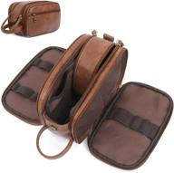 🧳 men's large capacity toiletry bag - travel shaving dopp kit with all-in-one bathroom toiletries organizer - leather cosmetic bag in brown logo