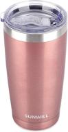 ☕ sunwill 20oz tumbler with lid, stainless steel double wall vacuum insulated travel mug, long-lasting insulated coffee cup, rose gold, thermal tumbler with spill-proof sliding lid logo