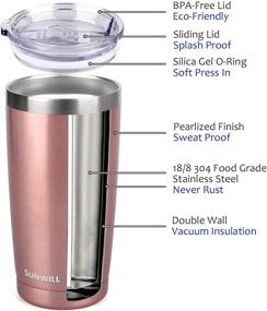 img 3 attached to ☕ SUNWILL 20oz Tumbler with Lid, Stainless Steel Double Wall Vacuum Insulated Travel Mug, Long-Lasting Insulated Coffee Cup, Rose Gold, Thermal Tumbler with Spill-Proof Sliding Lid