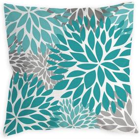 img 2 attached to 🌼 COLORPAPA Teal Pillow Covers 18x18 Set of 4: Turquoise and Grey Modern Daisy Decorative Throw Pillow Covers for Couch, Living Room, Bed, or Outdoor Home Decor