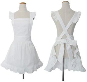 img 4 attached to 👗 Stylish White Vintage Women's Aprons for Kitchen, Cooking, Cleaning, Maid Costume - With Convenient Pockets ¡­