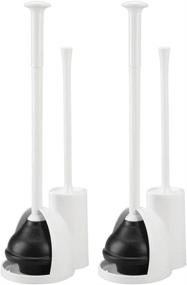 img 4 attached to 🚽 mDesign White Toilet Bowl Brush and Plunger Combo Set with Caddy - Modern Slim Freestanding Design for Bathroom Storage and Organization - Covered Brush with Lid, 2 Pack