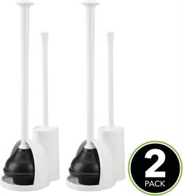 img 3 attached to 🚽 mDesign White Toilet Bowl Brush and Plunger Combo Set with Caddy - Modern Slim Freestanding Design for Bathroom Storage and Organization - Covered Brush with Lid, 2 Pack