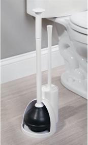img 2 attached to 🚽 mDesign White Toilet Bowl Brush and Plunger Combo Set with Caddy - Modern Slim Freestanding Design for Bathroom Storage and Organization - Covered Brush with Lid, 2 Pack