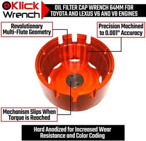 img 1 attached to Klick Wrench Torque Limiting Oil Filter Wrench for Toyota Lexus Scion 2.0-5.7L Engines with 64mm Cartridge Style Oil Filters - Fits 14 & 15 Flute 77mm, 76mm, 75mm, 74mm, 73mm - Red Heavy Duty