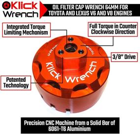 img 3 attached to Klick Wrench Torque Limiting Oil Filter Wrench for Toyota Lexus Scion 2.0-5.7L Engines with 64mm Cartridge Style Oil Filters - Fits 14 & 15 Flute 77mm, 76mm, 75mm, 74mm, 73mm - Red Heavy Duty