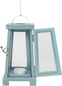 img 1 attached to 🏮 Stonebriar Coastal Worn Wooden Tea Candle Lantern: Rustic Light Blue Décor Accent, 10.6 Inch