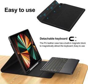 img 3 attached to 📱 Feitenn iPad Pro 12.9 Keyboard Case 2021 with Touchpad, Backlit Detachable Wireless Bluetooth, Folio Leather Cover, Pencil Holder, Sleep/Wake Stand Keyboard for iPad Pro 12.9'' 2021 - Black