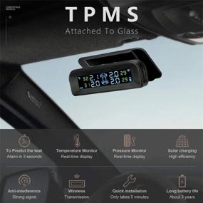 img 3 attached to 🚗 Солнечная система контроля давления в шинах TPMS | Беспроводная система тревоги в режиме реального времени | 22-87 Psi | Установка на лобовое стекло с 4 внешними датчиками | Автомобильная шина