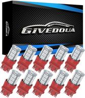 🚗 givedoua 3157 led car bulb - ultra bright 18-smd 5050 chips - replaces 3056 3156 3156a 3057 4057 3157 4157 t25 - brake lights, backup reverse lights - pack of 10pcs red logo