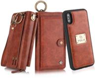 📱 petocase iphone xs max wallet case - multi-functional pu leather zip wristlets clutch with 13 card slots & cash purse - brown logo
