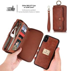 img 2 attached to 📱 Petocase iPhone XS Max Wallet Case - Multi-Functional PU Leather Zip Wristlets Clutch with 13 Card Slots & Cash Purse - Brown
