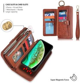 img 3 attached to 📱 Petocase iPhone XS Max Wallet Case - Multi-Functional PU Leather Zip Wristlets Clutch with 13 Card Slots & Cash Purse - Brown