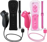 🎮 zerostory 2-packs wireless controller and nunchuck for wii and wii u console, gamepad with silicone case and wrist strap - black/pink logo