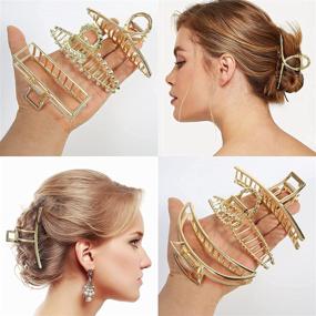 img 3 attached to 💇 Large Metal Hair Claw Clip for Women - 4.7 Inch Gold Hair Barrette with Strong Hold - Non-slip Jaw Hair Clips - Suitable for Thick and Thin Hair - 6 Pack