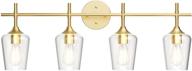 🚿 vintage gold bathroom vanity light fixture - ralbay 4-lights wall lighting with clear glass - gold vanity lights for mirrors логотип