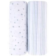 premium 2 pack pack n play sheets for baby boy by ely’s & co. — 100% jersey cotton — blue stars + stripes design logo