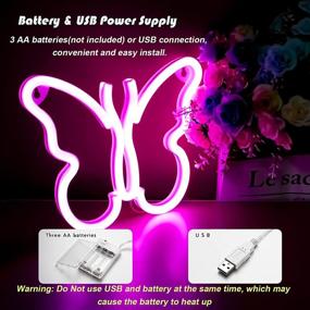 img 2 attached to D-Pink Butterfly Neon Wall Lights - USB/Battery Powered LED Neon Night Light for Bedroom Decor, Aesthetic Room Decoration for Girls, Kids, Living Room, Bar, Dorm, Men Cave