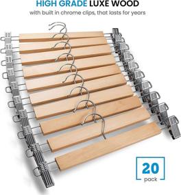 img 2 attached to 👖 Premium Wood Pant Hangers with Metal Clips - 20 Pack, 360° Swivel Hook, Ideal for Jeans, Skirts, and Slacks