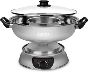 img 2 attached to 🍲 Aroma Stainless Steel Hot Pot (ASP-600) - Silver, 5 Quart: An Elegant and Efficient Cooking Companion