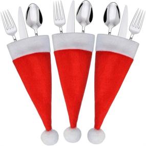 img 2 attached to Marrywindix 50pcs Silverware Holders: Festive Christmas Santa Hats for Xmas Party Dinner, Utensil Organizers and Decorations