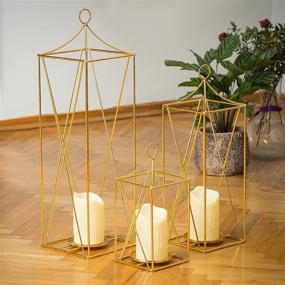 img 3 attached to Elegant Decorative Tall Lanterns with Pillar Candle Holders - Perfect for Wedding Decor, Party, Christmas, Garden Porch Night Indoor/Outdoor - Set of 3 Lanterns in Stunning Gold