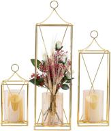 elegant decorative tall lanterns with pillar candle holders - perfect for wedding decor, party, christmas, garden porch night indoor/outdoor - set of 3 lanterns in stunning gold логотип