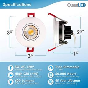 img 2 attached to QuestLED 3-Inch Dimmable LED Gimbal Downlight, 600 Lumens, 8W Recessed Trim Light, Junction Box Included, 4000K Cool White, 4 Pack