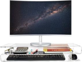 img 2 attached to 🖥️ Ikee Design Acrylic Monitor Storage Riser Stand - Organize Your Study Room or Office Efficiently with Clear Acrylic Monitor Display and 3-Spacious Compartments - 23”W x 7.4”D x 4.5”H