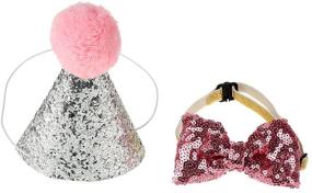 img 4 attached to 🎉 Pet Birthday Hat Set - 2Pcs Small Cat Dog Caps with Reusable Headwear, Bowknot Party Costume and Perfect Dog Puppy Birthday Gift (Color: Pink)