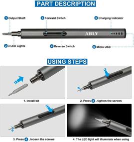 img 2 attached to Набор мини-электрической отвертки ABLY с 55 магнитными точными битами, светодиодным освещением и аккумуляторным питанием для телефонов, часов, камер, ноутбуков, переключателей и игровых консолей.