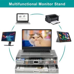 img 2 attached to 🖥️ Metal Mesh Monitor Stand Riser with Dual Pull Out Storage Drawer - Desk Organizer for Computer, PC, Laptop, Printer, Notebook, iMac - Silver