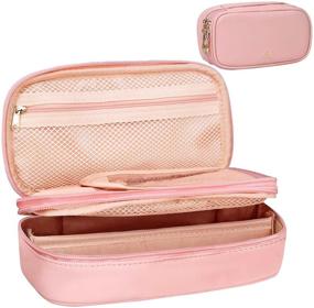 img 4 attached to 💄 Relavel Small Travel Makeup Bag for Women Girls - 2 Layer Portable Cosmetic Case with Large Capacity & Brush Storage - Waterproof Toiletry Bag - Stylish Pink