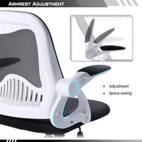 img 2 attached to 💺 Qulomvs Computer Mesh Office Chair: Adjustable Armrests, Ergonomic Desk Chair, Flip up Arms, Mid Back, 360 Swivel, Wheels - White Black