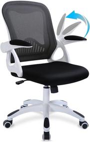 img 4 attached to 💺 Qulomvs Computer Mesh Office Chair: Adjustable Armrests, Ergonomic Desk Chair, Flip up Arms, Mid Back, 360 Swivel, Wheels - White Black