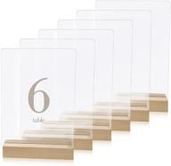 zyp 6-pack clear acrylic table sign holders with wooden bases, 5 x 7 inch top menu display signs for weddings, birthdays, parties - great for diy table numbers, name cards, gift signs logo