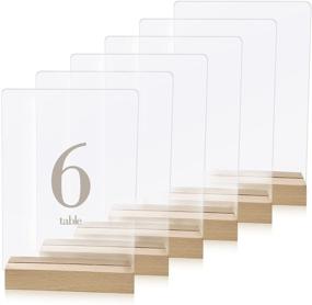 img 3 attached to ZYP 6-Pack Clear Acrylic Table Sign Holders with Wooden Bases, 5 x 7 Inch Top Menu Display Signs for Weddings, Birthdays, Parties - Great for DIY Table Numbers, Name Cards, Gift Signs