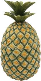 img 2 attached to 🍍 Comfy Hour Farmhouse Collection 9&#34; Pineapple Candy, Cookie Storage Jar with Lid - Green and Yellow Dolomite