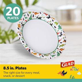 img 3 attached to Glad for Kids 8.5-Inch Dinosaur Paper Plates, Small Round Kids Plates, Heavy Duty Disposable Soak Proof Microwaveable Plates, 20ct, Dino Plates