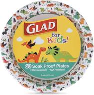 glad for kids 8.5-inch dinosaur paper plates, small round kids plates, heavy duty disposable soak proof microwaveable plates, 20ct, dino plates logo