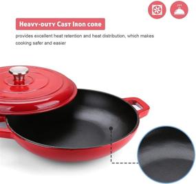 img 3 attached to 🍳 3.8 Quart Puricon Enameled Cast Iron Casserole Braiser Pan - Red, Ceramic Enamel Skillet with Lid and Dual Handles: Ideal for Cooking and Serving