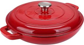 img 4 attached to 🍳 3.8 Quart Puricon Enameled Cast Iron Casserole Braiser Pan - Red, Ceramic Enamel Skillet with Lid and Dual Handles: Ideal for Cooking and Serving