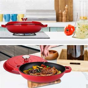 img 1 attached to 🍳 3.8 Quart Puricon Enameled Cast Iron Casserole Braiser Pan - Red, Ceramic Enamel Skillet with Lid and Dual Handles: Ideal for Cooking and Serving