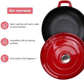 img 2 attached to 🍳 3.8 Quart Puricon Enameled Cast Iron Casserole Braiser Pan - Red, Ceramic Enamel Skillet with Lid and Dual Handles: Ideal for Cooking and Serving